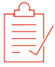 Icon of a clipboard with checklist. A red check mark is visible on the right side.