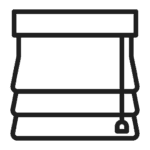 Simple line drawing of a window blind with a pull cord on the right side.