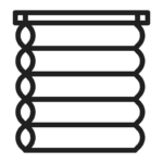 Icon of horizontal window blinds with a series of stacked, parallel slats.