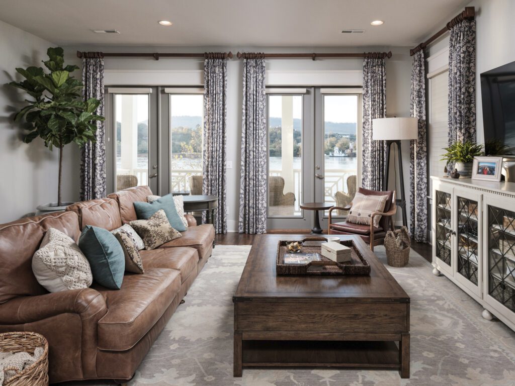 Elegant custom draperies in a layered luxury Chattanooga living room