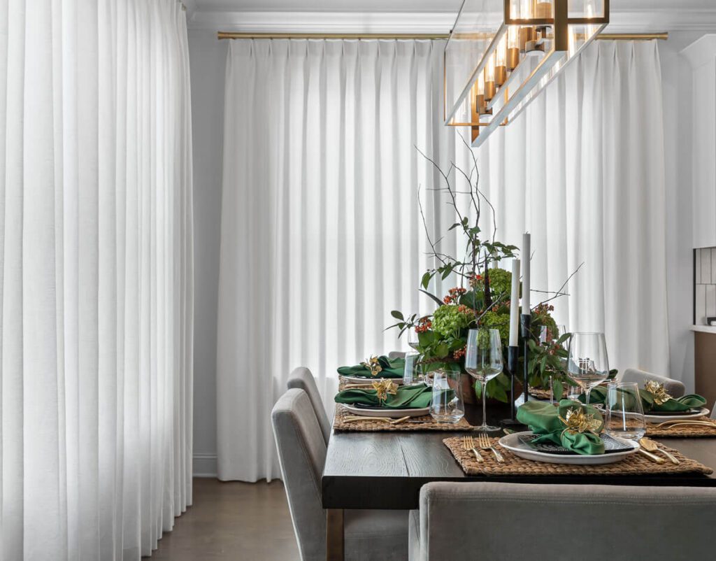 Sheer white custom drapery and curtains for a dining room in Chattanooga, TN