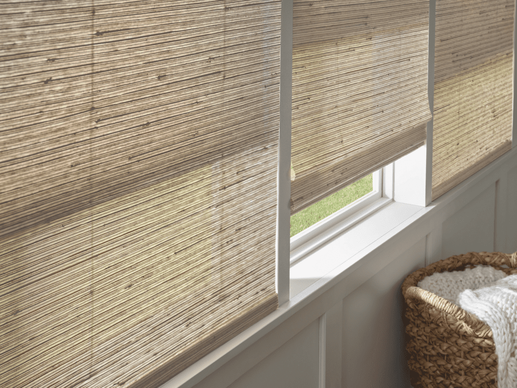 A window with woven shades.